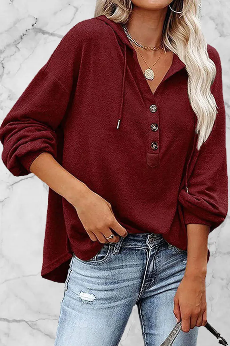 Casual Solid Frenulum V Neck Hoodies(11 Colors)