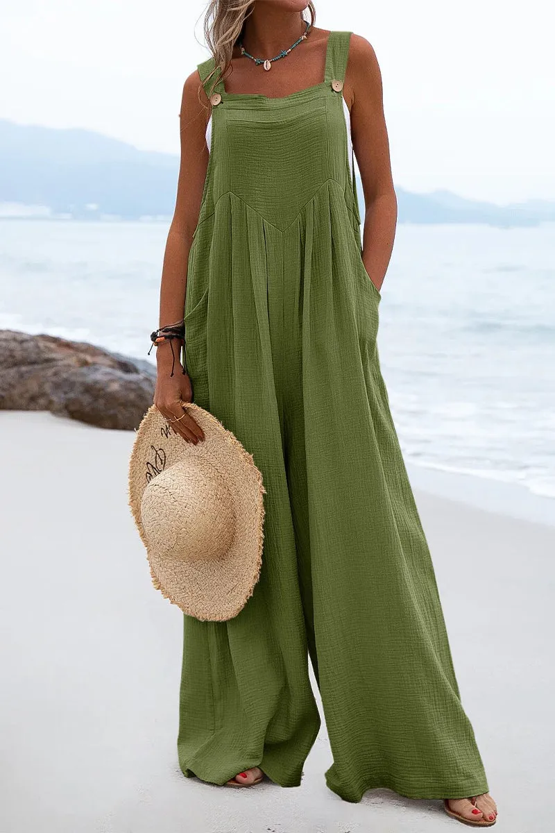 Casual Solid Square Neck Pocket Loose Jumpsuit(7 Colors)