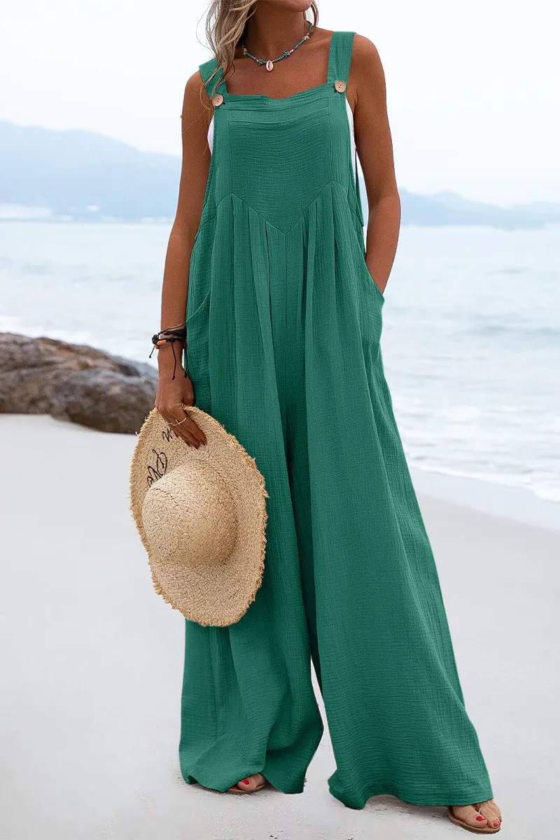 Casual Solid Square Neck Pocket Loose Jumpsuit(7 Colors)