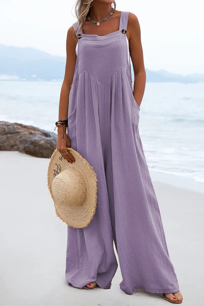 Casual Solid Square Neck Pocket Loose Jumpsuit(7 Colors)