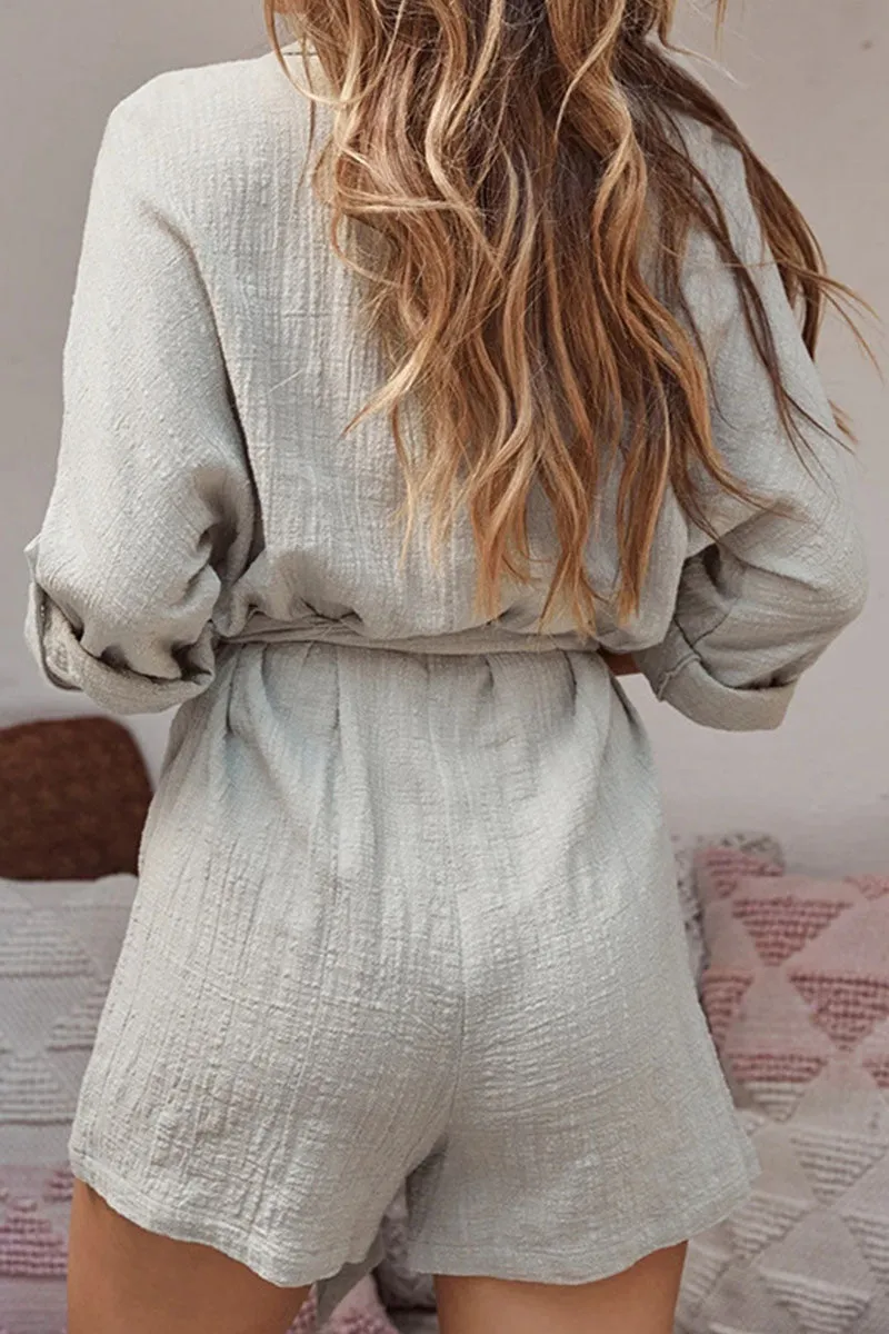 Casual Solid Turndown Collar Loose Jumpsuits
