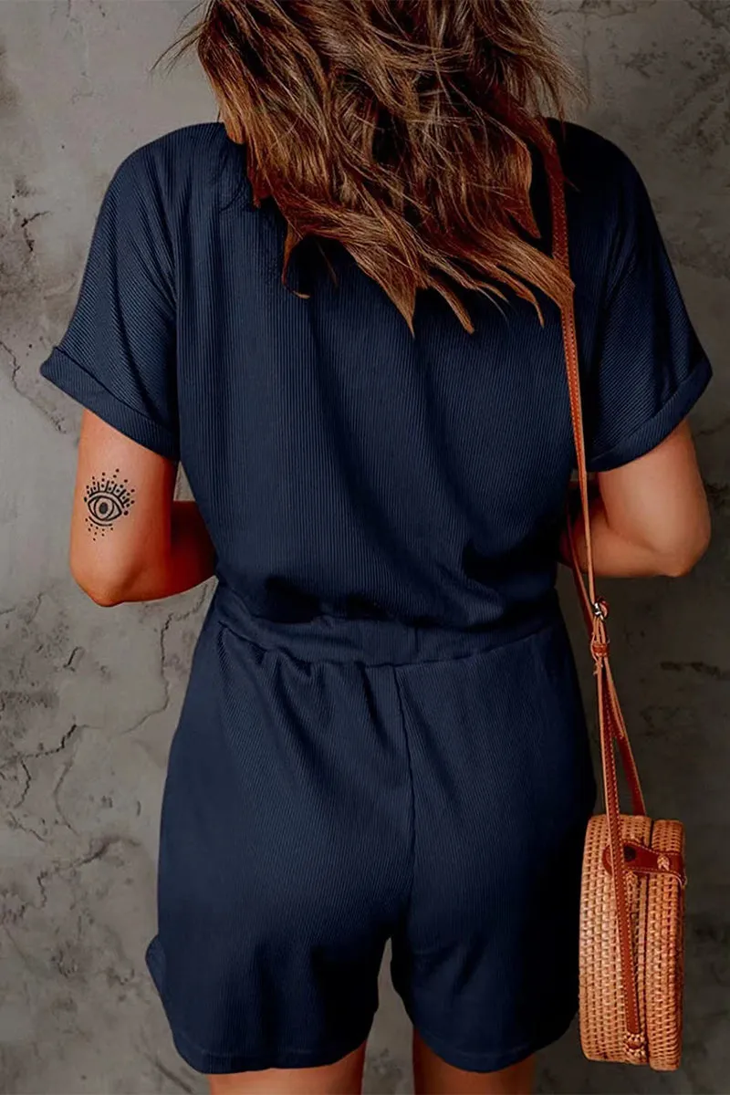 Casual Street Solid Pocket Frenulum V Neck Loose Jumpsuits