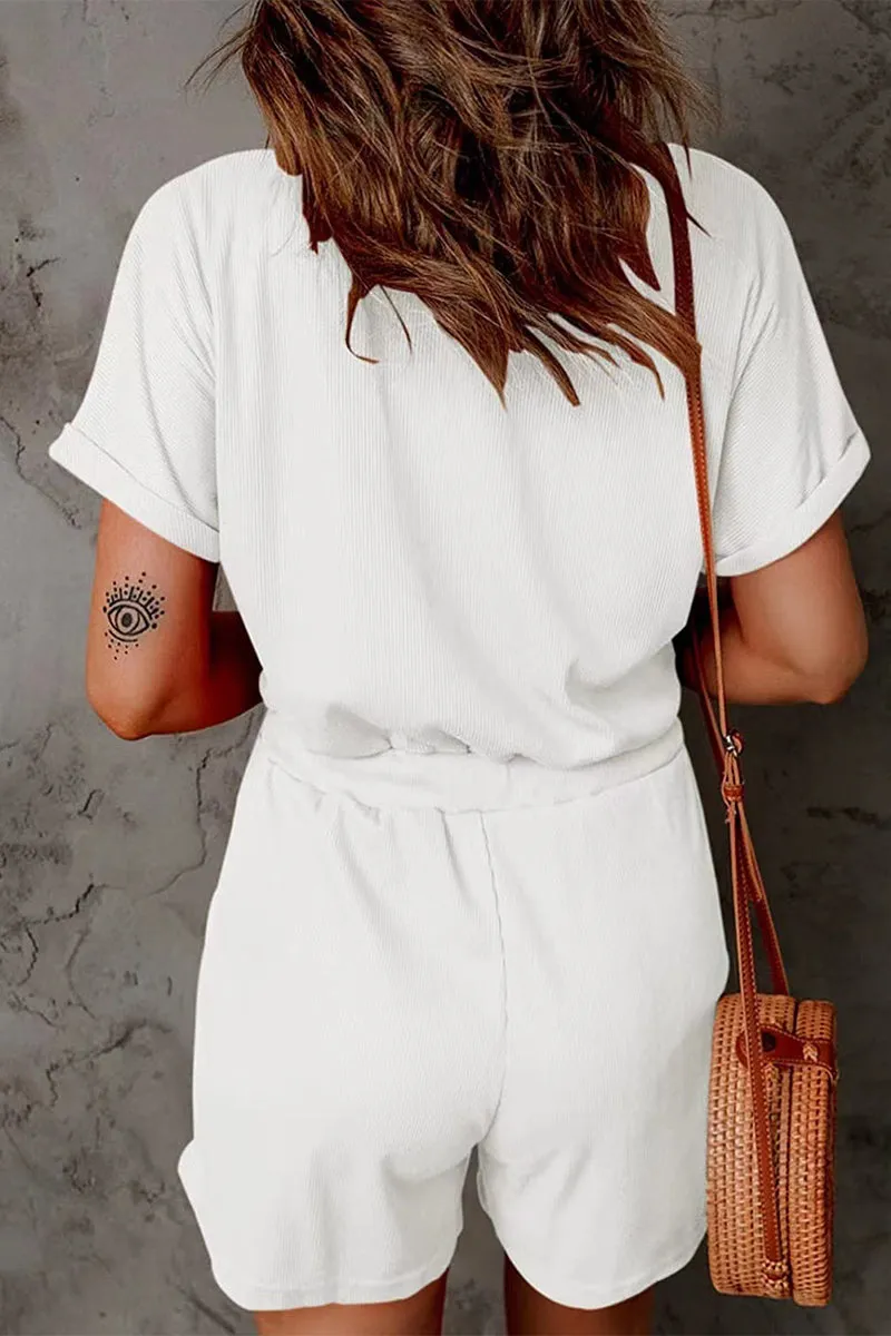 Casual Street Solid Pocket Frenulum V Neck Loose Jumpsuits