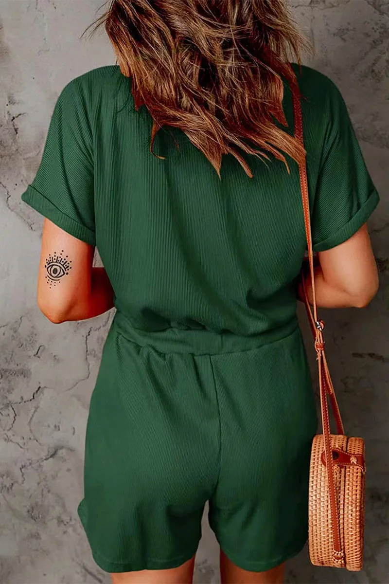 Casual Street Solid Pocket Frenulum V Neck Loose Jumpsuits