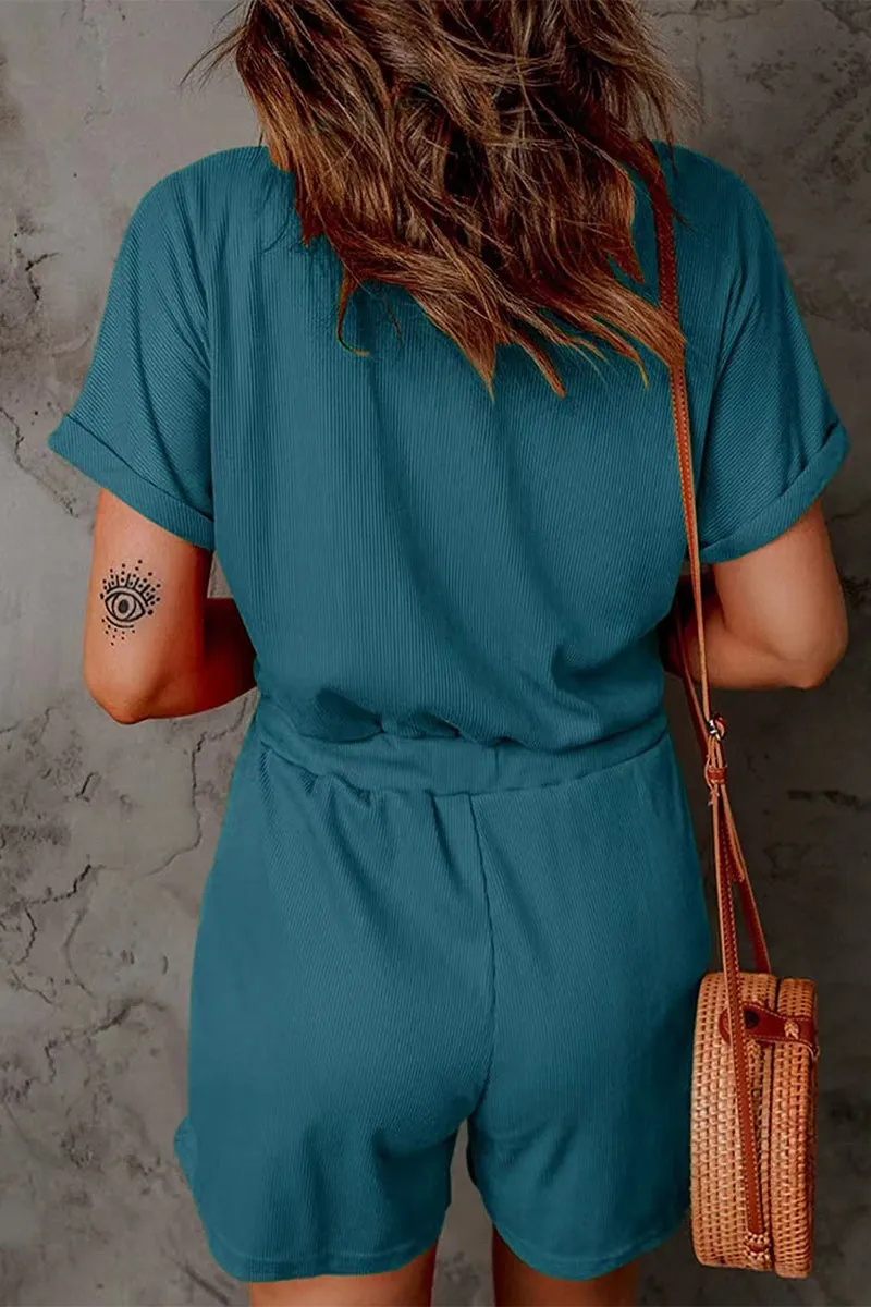 Casual Street Solid Pocket Frenulum V Neck Loose Jumpsuits