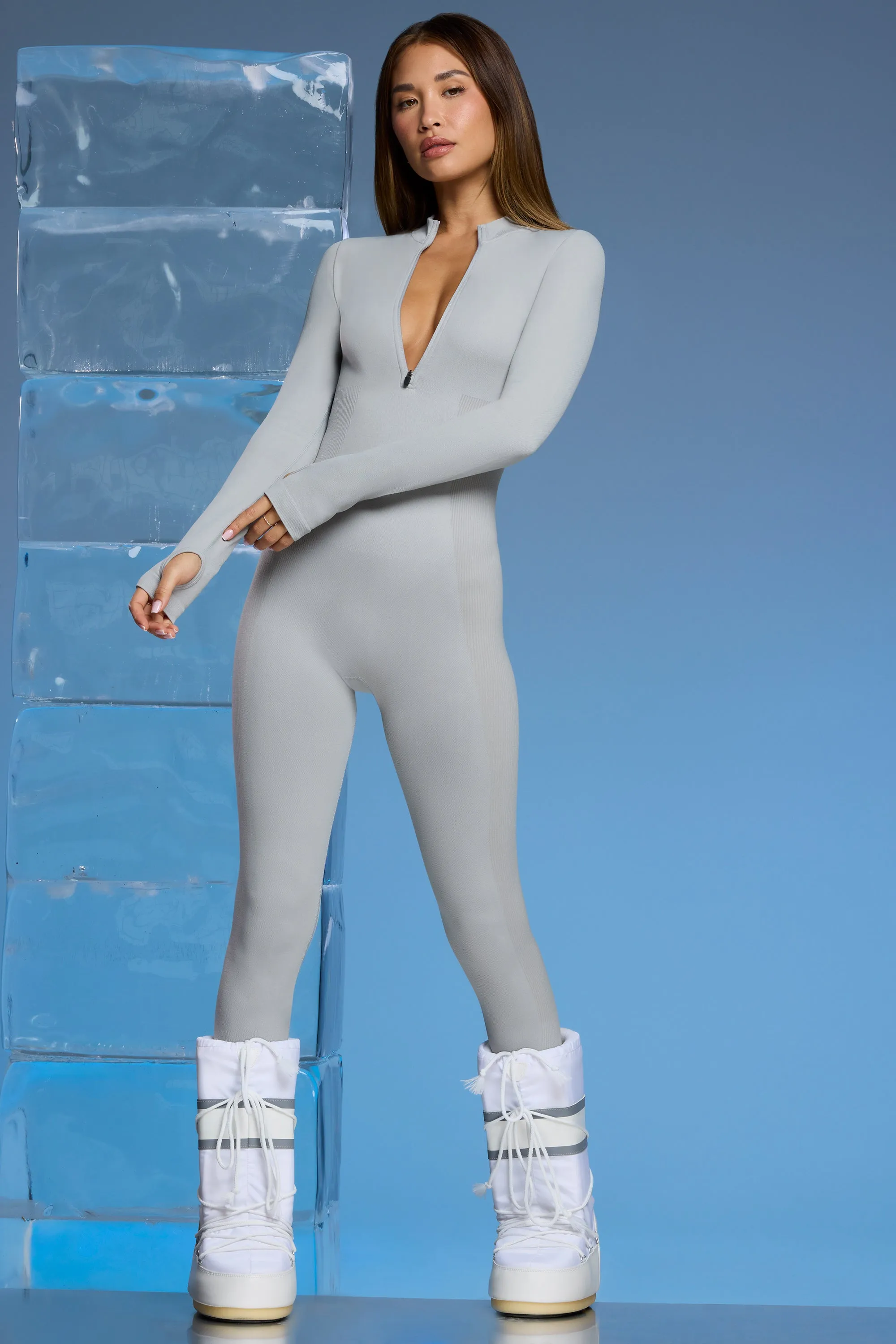 Chalet - Super Sculpt Base Layer Jumpsuit in Light Grey