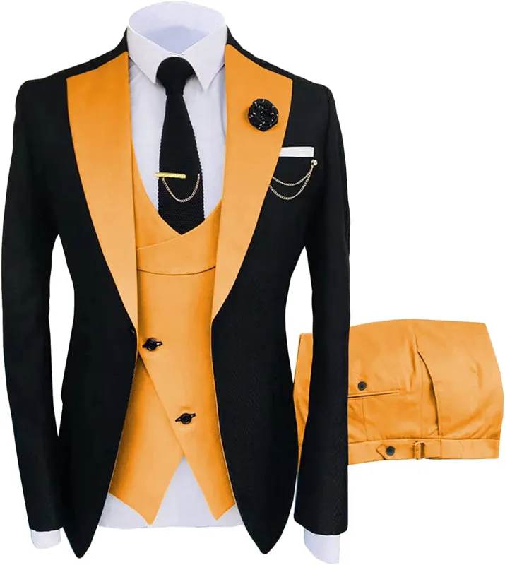 Chic Orange Shawl Lapel Three Pieces Prom Suits for Men Slim Fit Wedding Suits