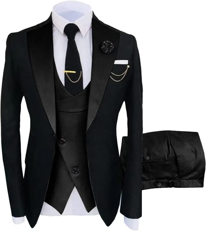 Classic Black Shawl Lapel Three Pieces Prom Suits Slim Fit Bestman Suit