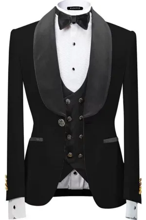 Classic Gray Shawl Lapel 3 Piece Velvet Wedding Suit