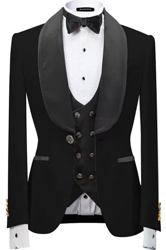 Classic Gray Shawl Lapel 3 Piece Velvet Wedding Suit