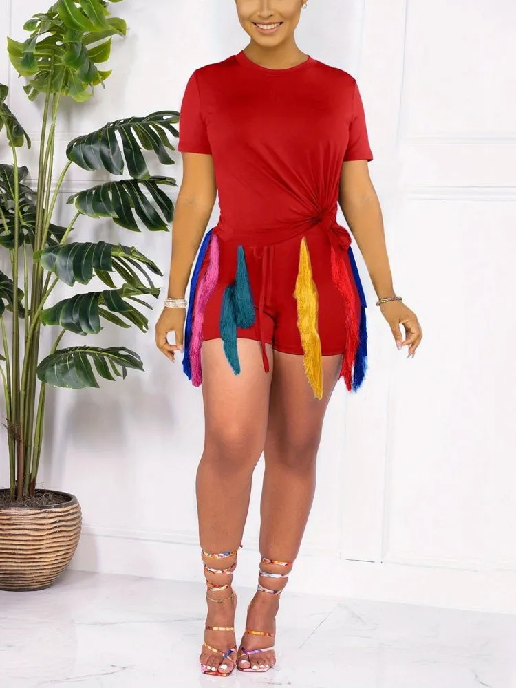 Colorful Fringe Shorts Set