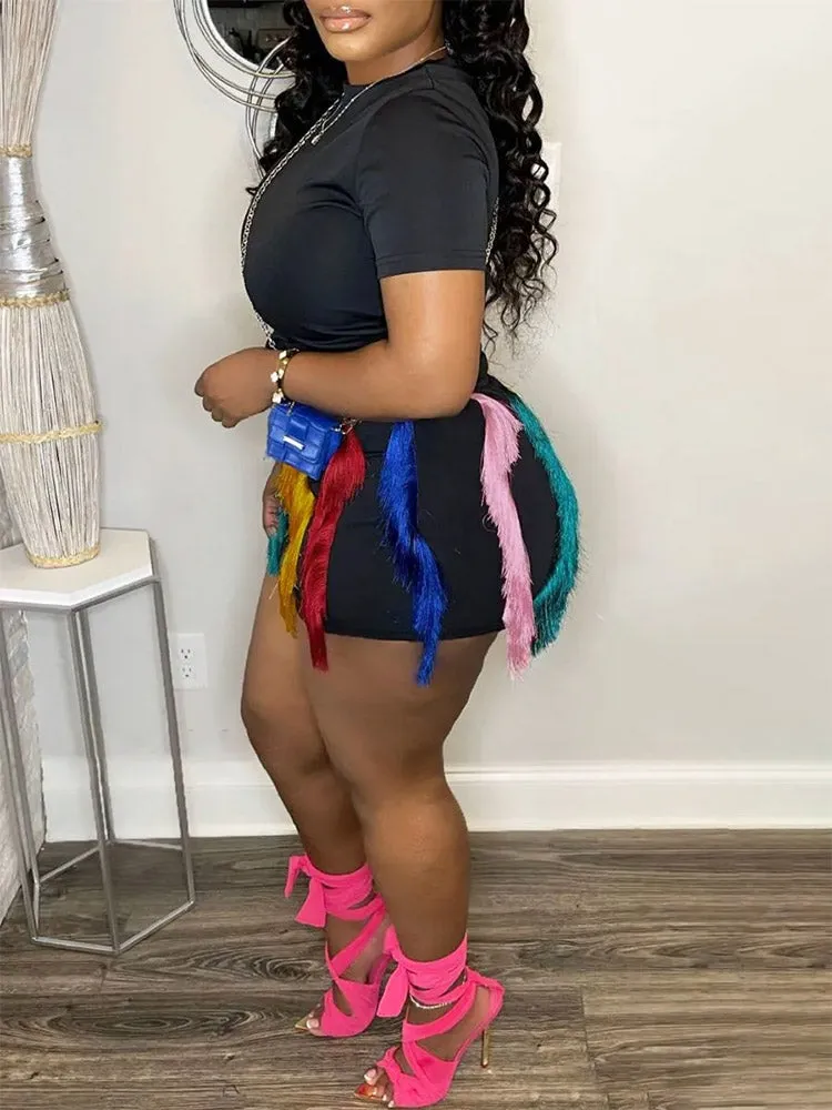 Colorful Fringe Shorts Set
