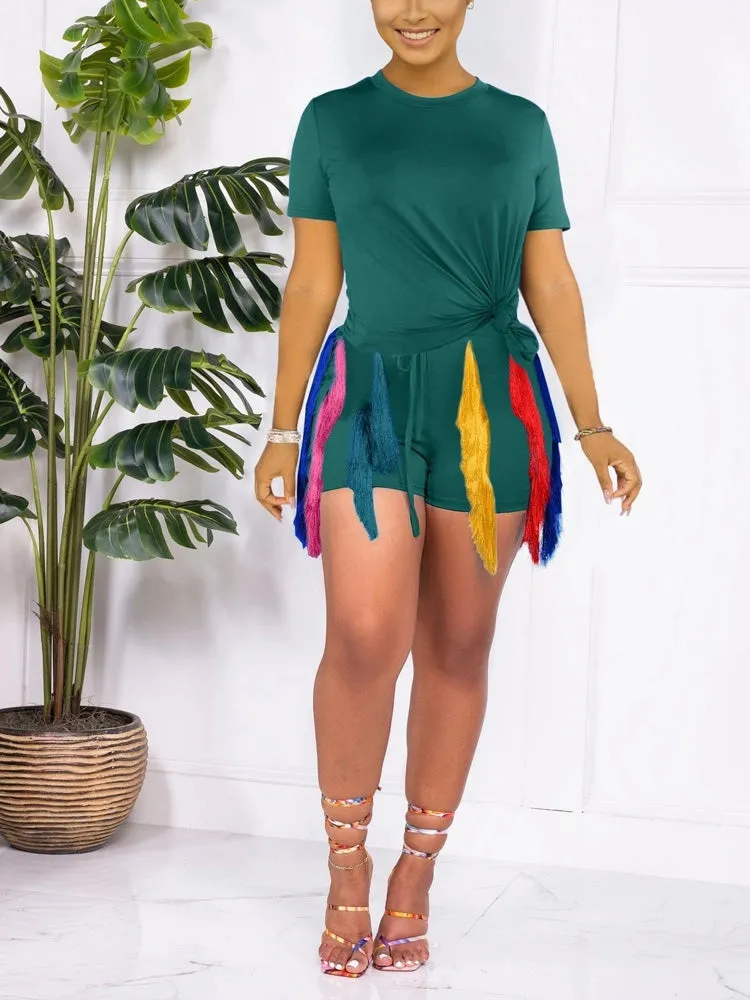 Colorful Fringe Shorts Set