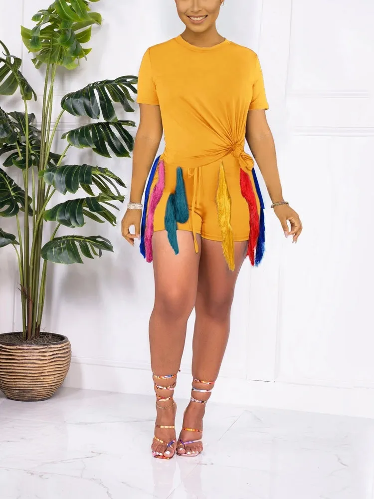 Colorful Fringe Shorts Set
