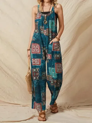 Colorful patchwork jumpsuit with an exotic pattern