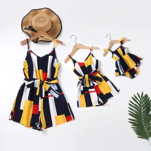 Colorful Striped V Neck Jumpsuits for Mom and Daughter