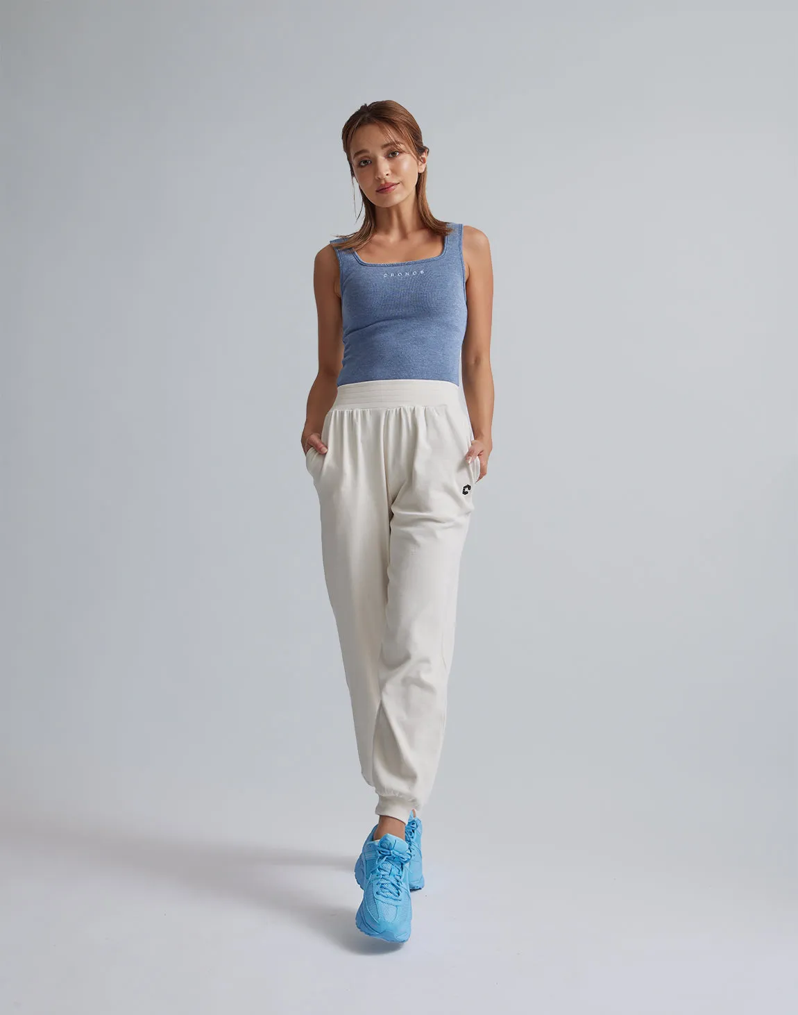 CRONOS WOMEN RELAXING JOGGER PANTS【WHITE】