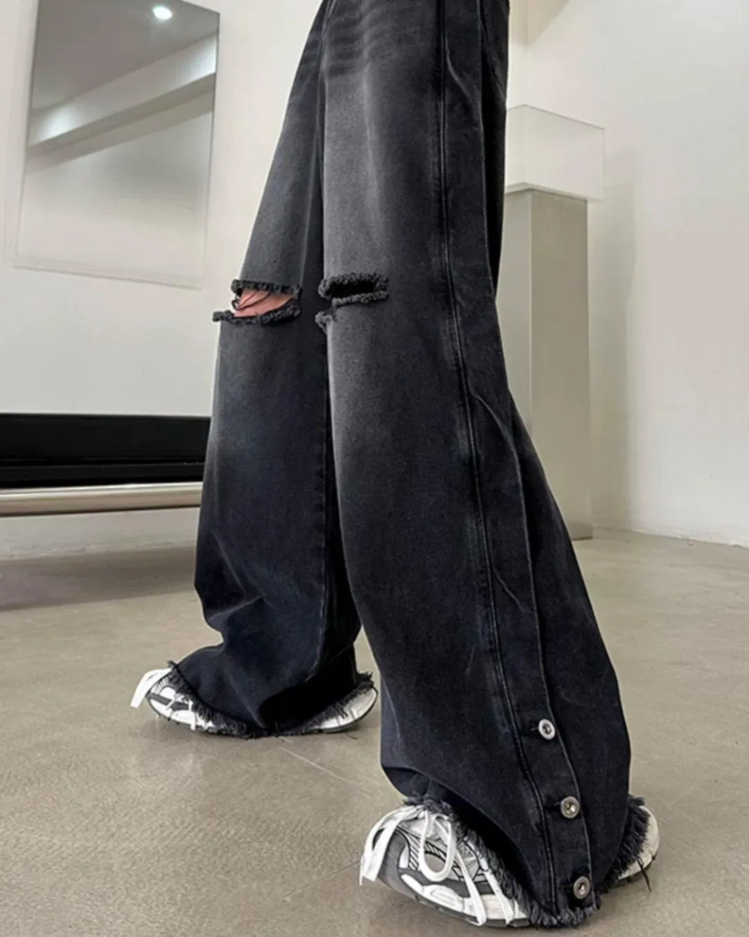 Damage Wide Denim Pants XSZ0010
