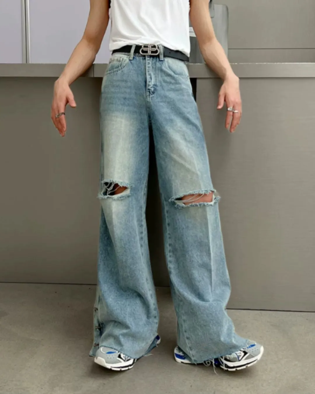 Damage Wide Denim Pants XSZ0010