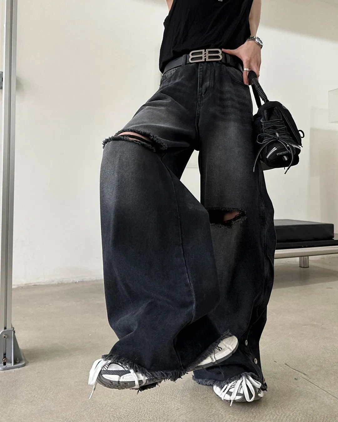 Damage Wide Denim Pants XSZ0010