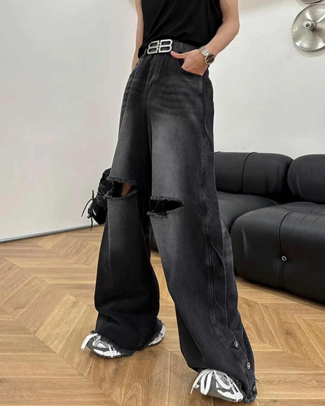 Damage Wide Denim Pants XSZ0010
