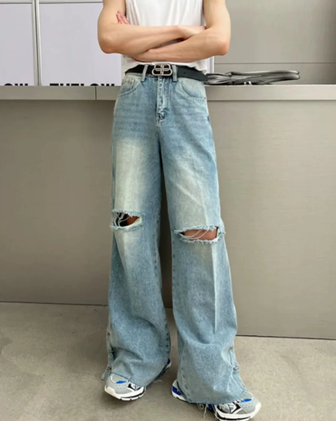 Damage Wide Denim Pants XSZ0010