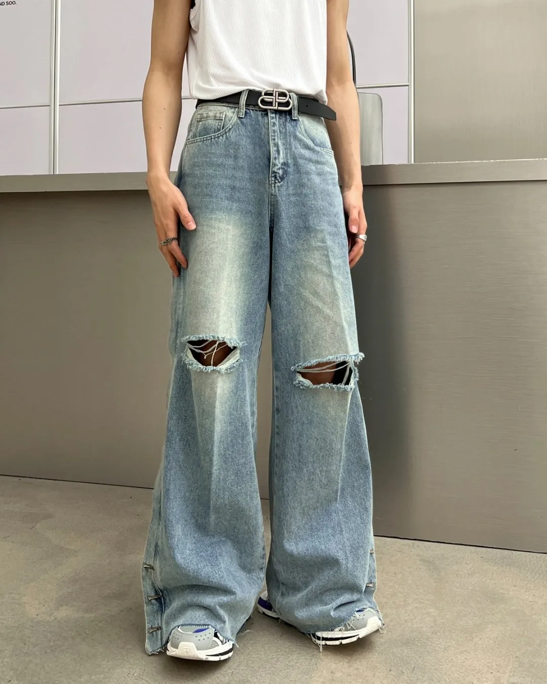 Damage Wide Denim Pants XSZ0010