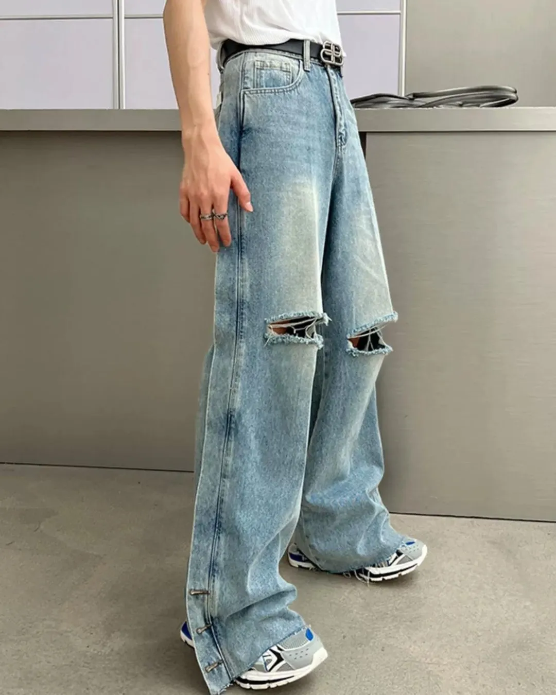 Damage Wide Denim Pants XSZ0010