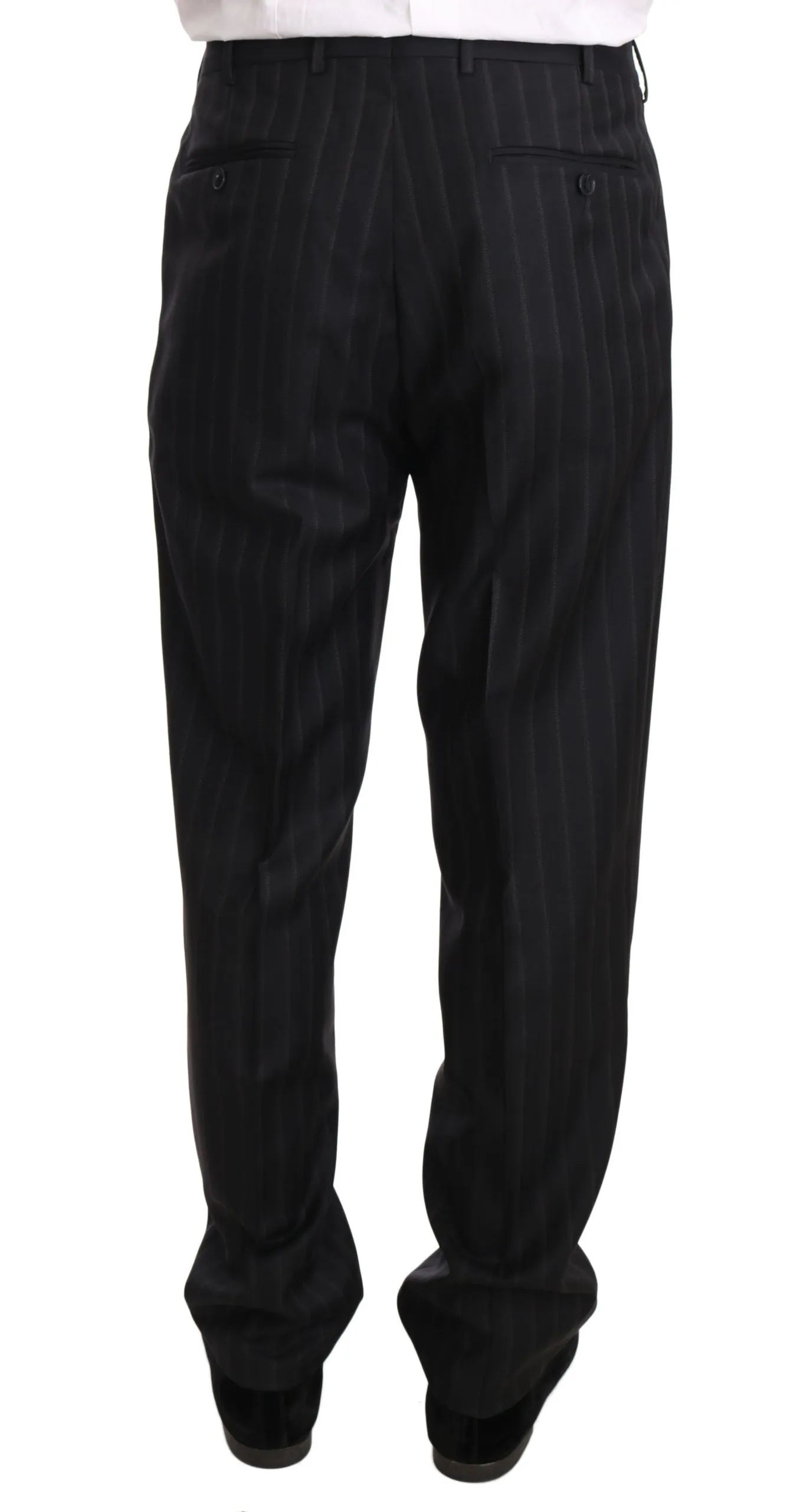 Dark Gray Two Piece 3 Button Wool Striped Suit