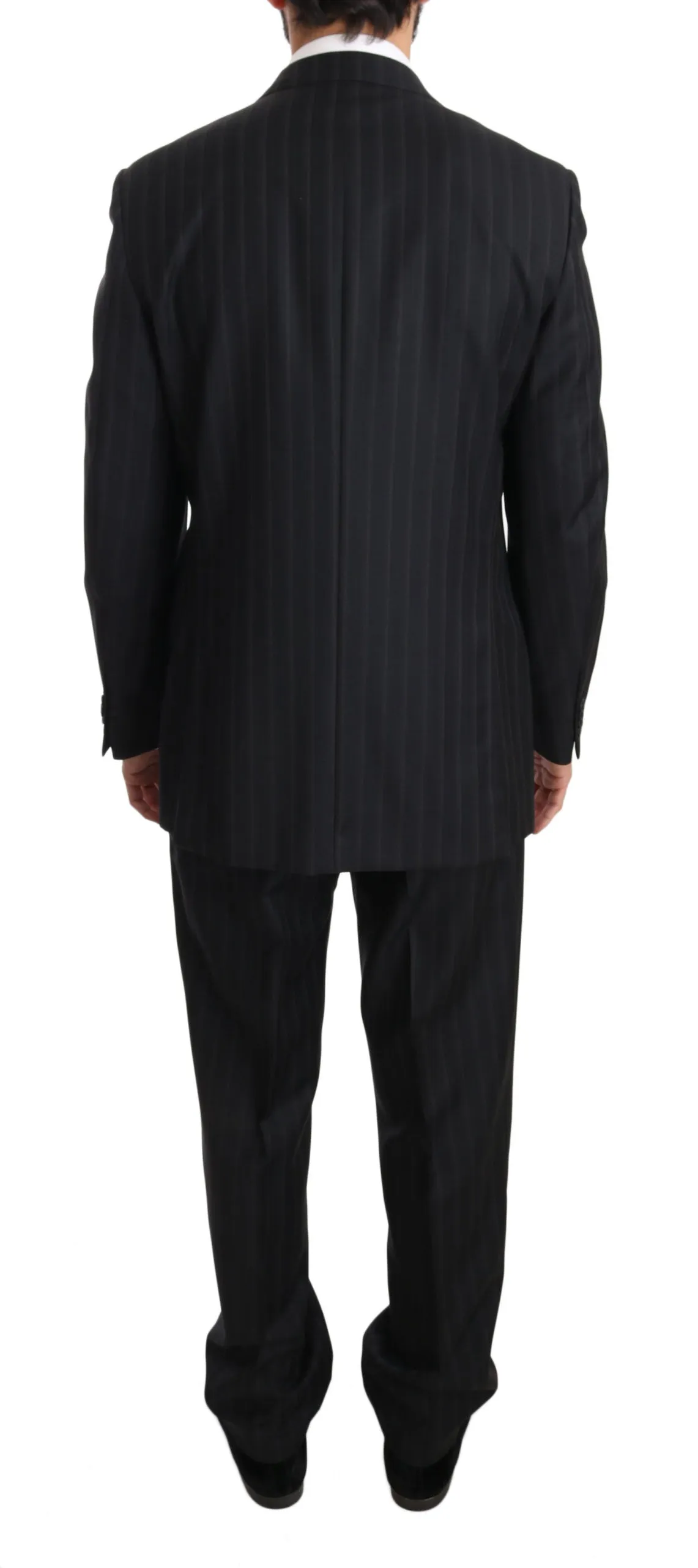 Dark Gray Two Piece 3 Button Wool Striped Suit