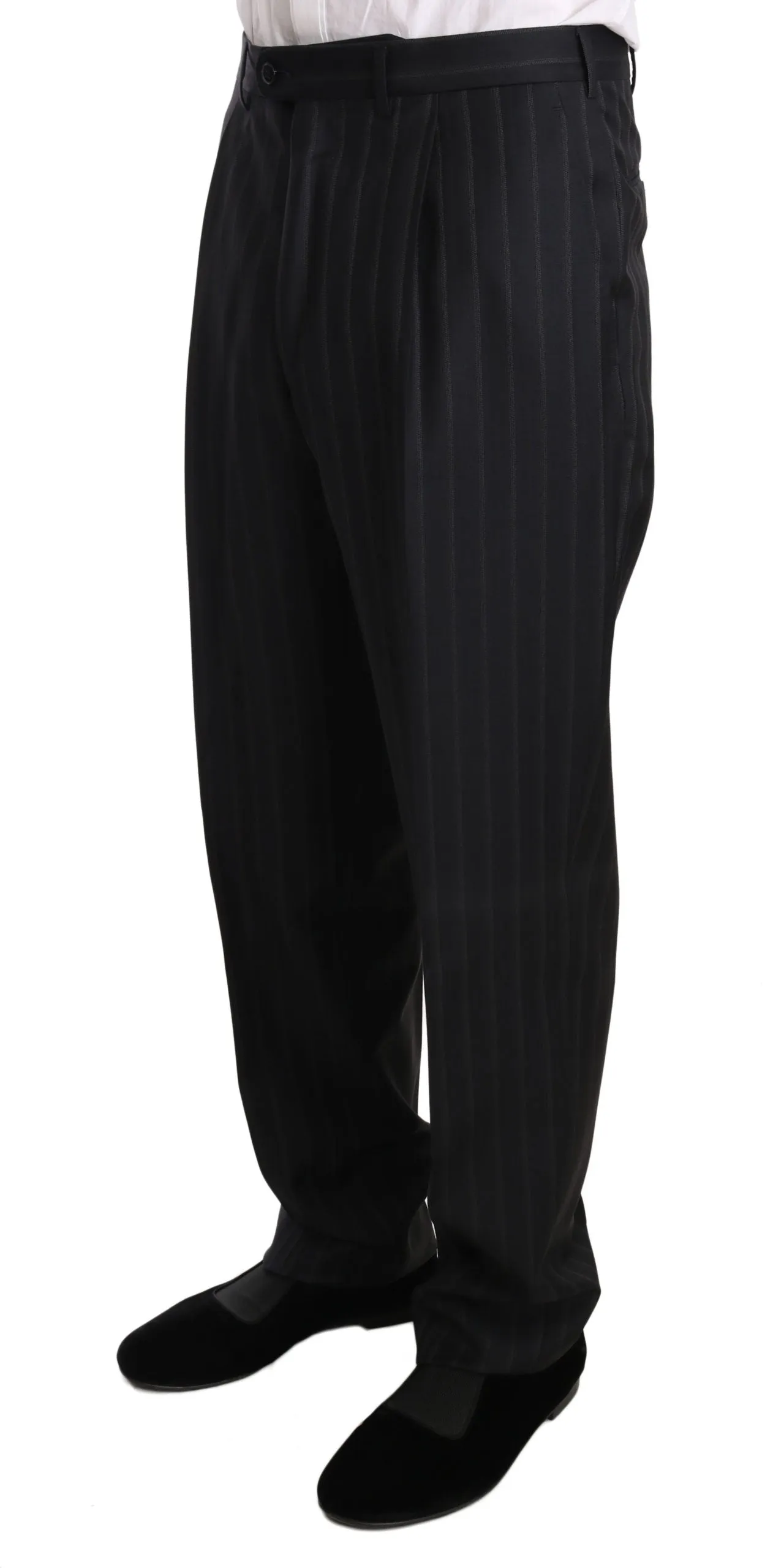 Dark Gray Two Piece 3 Button Wool Striped Suit