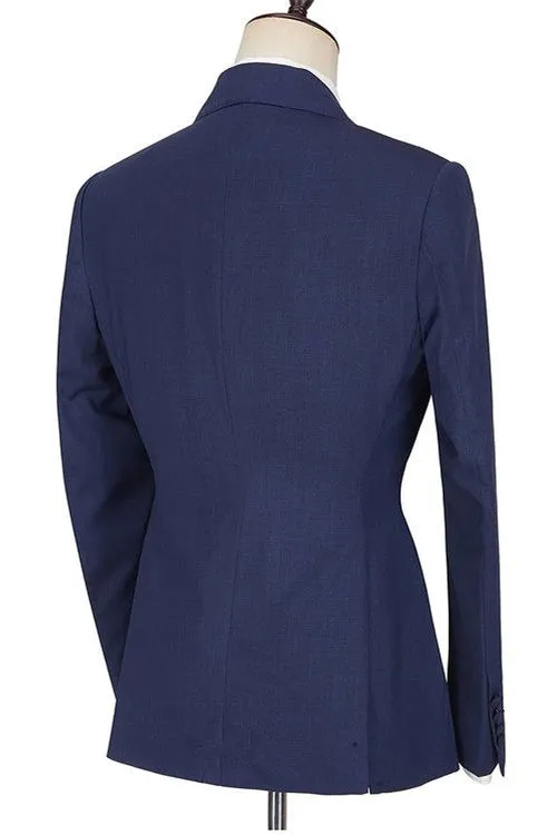 Dark Navy Bespoke Peaked Lapel Ruffles Men Suits