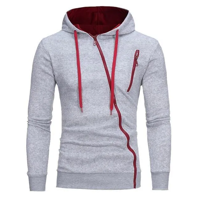 Drawstring Pocket Hooded Sweatshirt Long Sleeve Zip Slim Coat Male Jacket