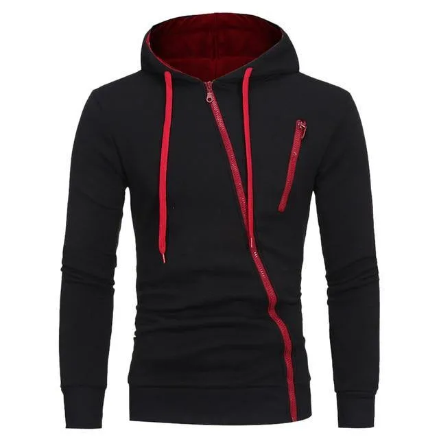 Drawstring Pocket Hooded Sweatshirt Long Sleeve Zip Slim Coat Male Jacket