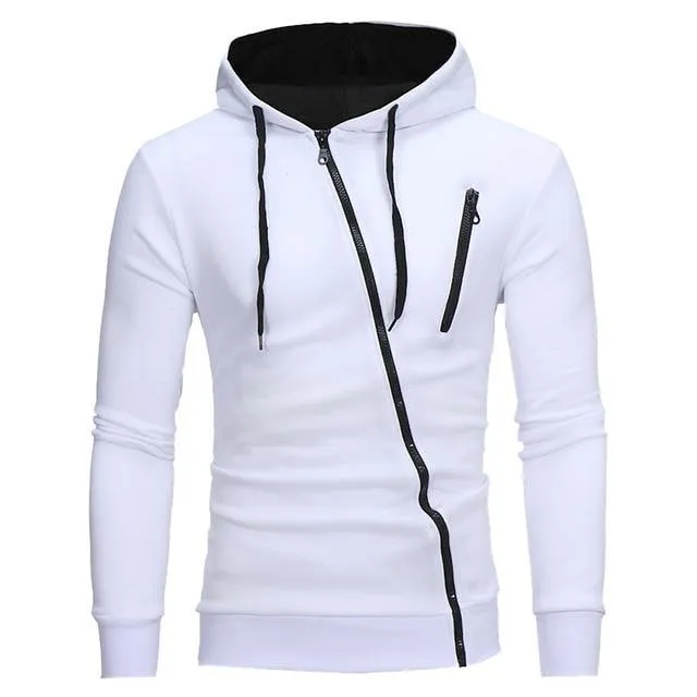 Drawstring Pocket Hooded Sweatshirt Long Sleeve Zip Slim Coat Male Jacket