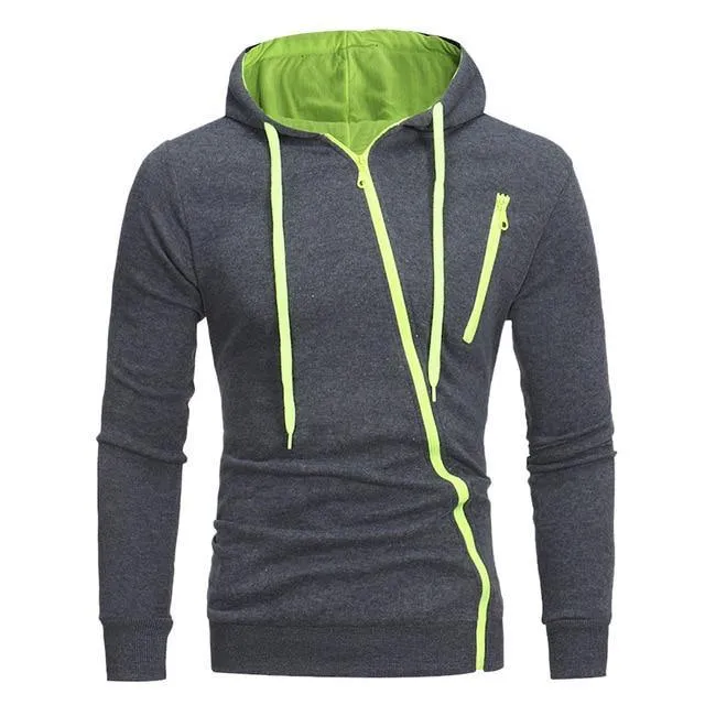 Drawstring Pocket Hooded Sweatshirt Long Sleeve Zip Slim Coat Male Jacket