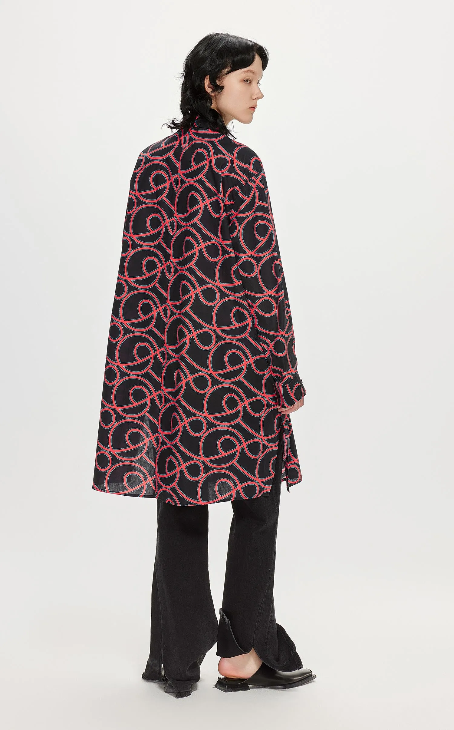 Dresses / JNBY Loose Fit Striped Printing Long-Sleeved Dress (100% Cotton)