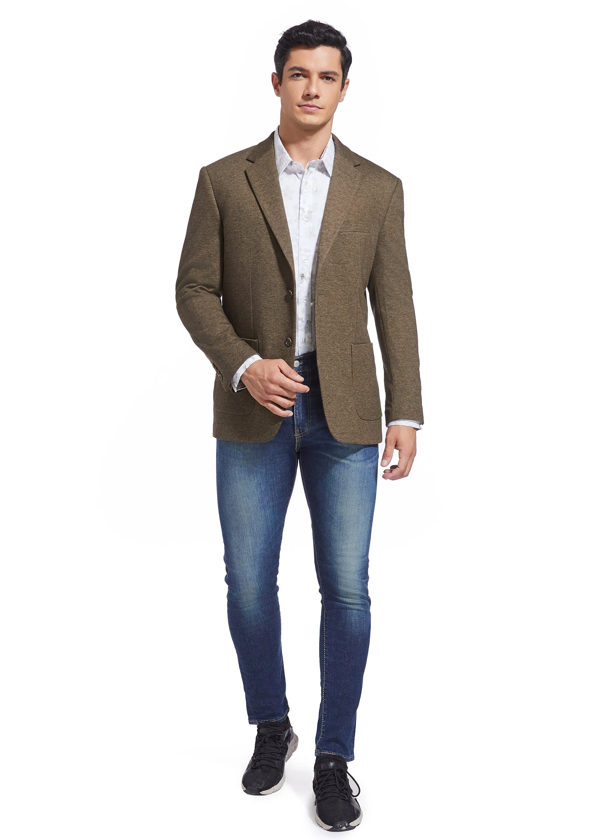 Duchamp London Brown Solid Stretch Sport Coat