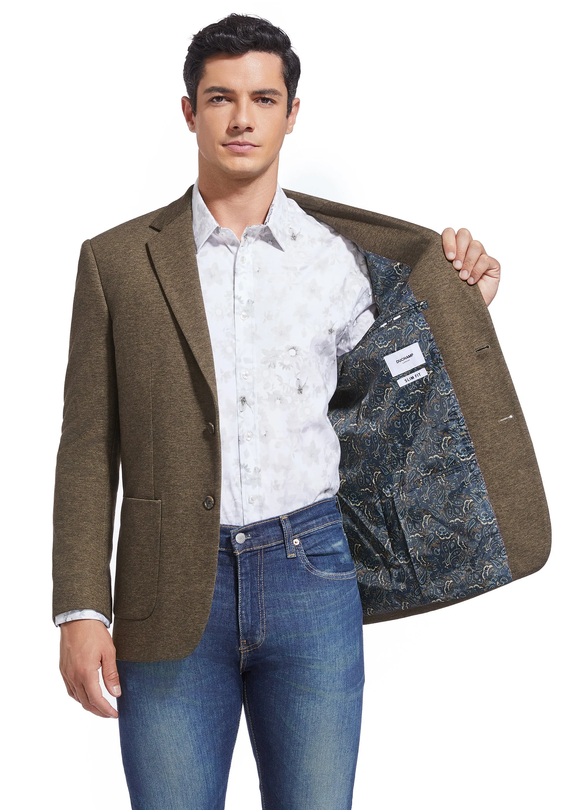 Duchamp London Brown Solid Stretch Sport Coat