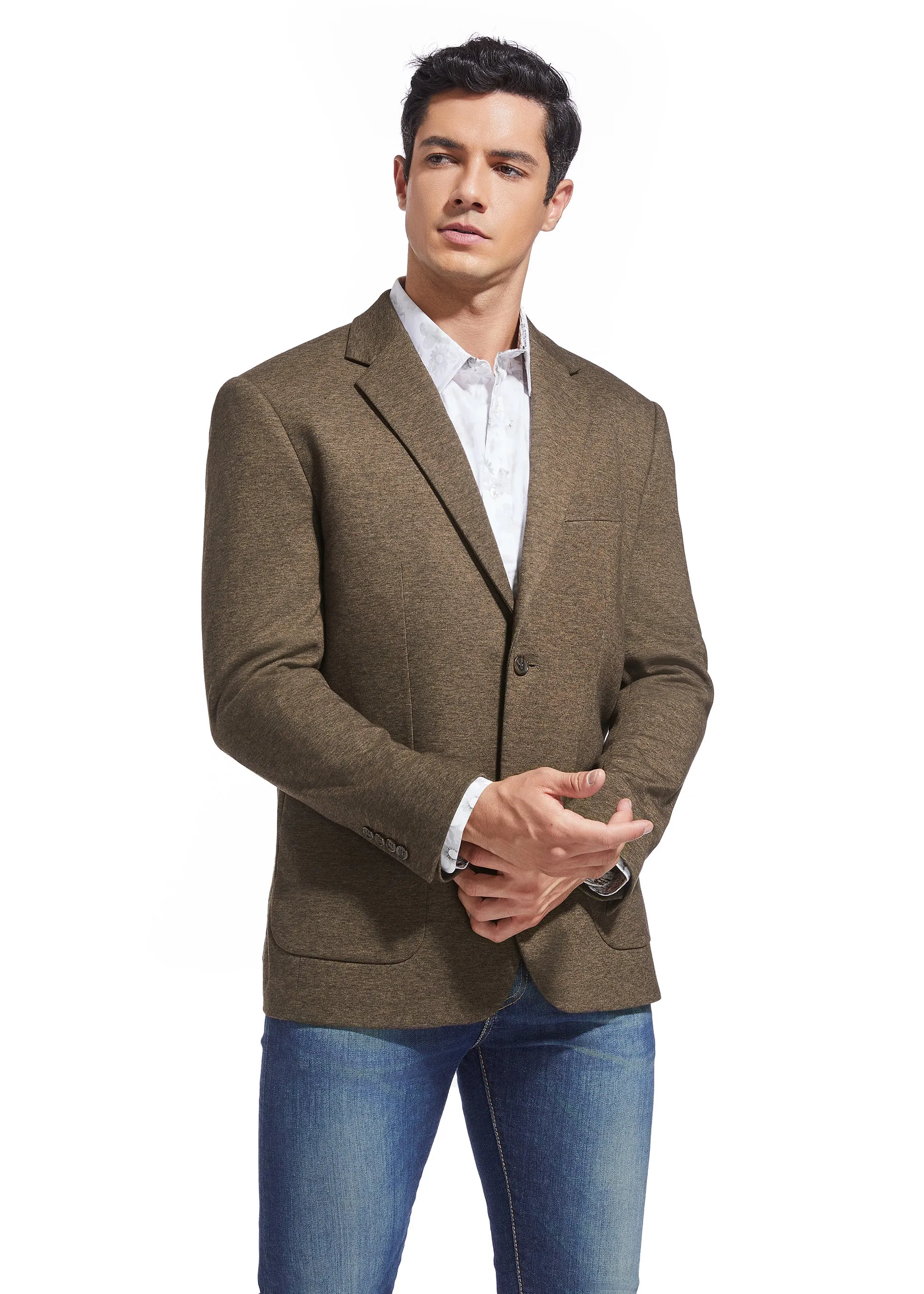 Duchamp London Brown Solid Stretch Sport Coat