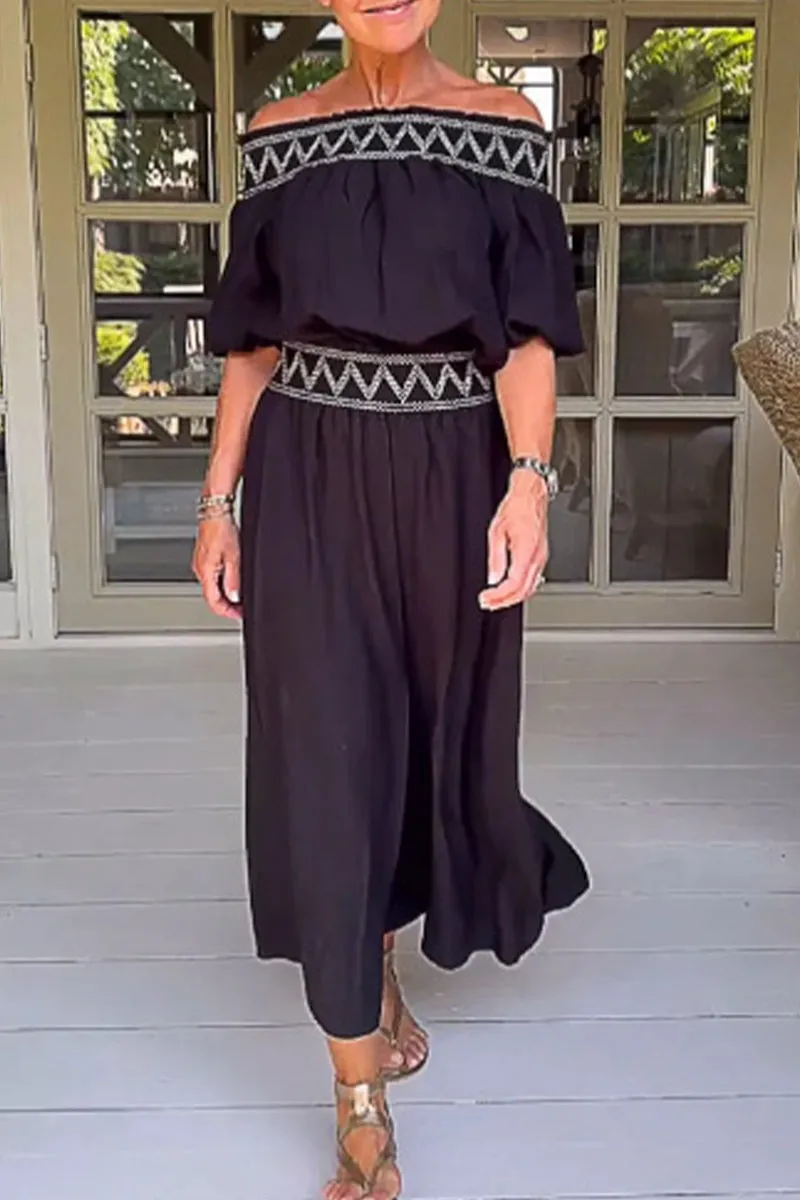 Elegant Solid Patchwork Off the Shoulder Loose Jumpsuits(3 Colors)
