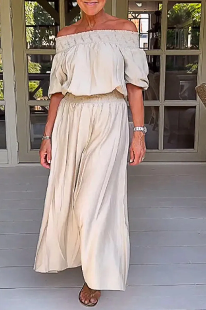 Elegant Solid Patchwork Off the Shoulder Loose Jumpsuits(3 Colors)