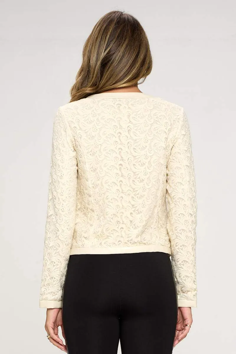 Embroidered Zip-Up Jacket with Zipper Pockets