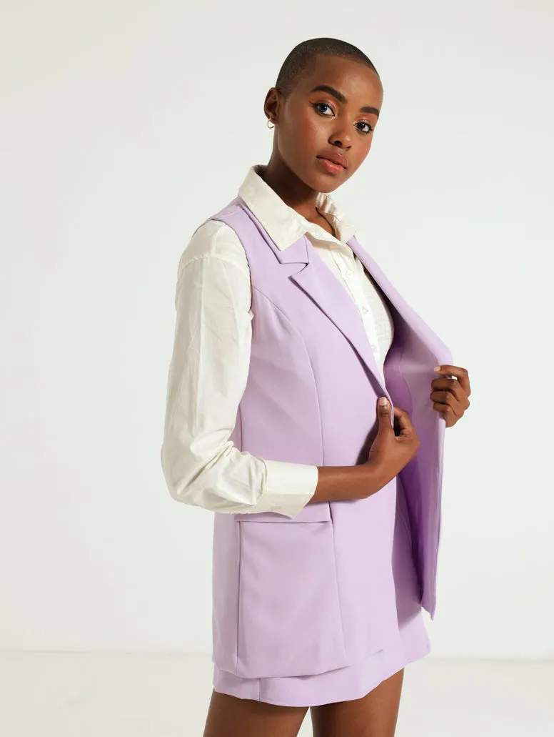 Fancy Button Sleeveless Blazer - Lilac