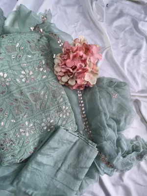 Fancy Chikankari Gota work Salwar kameez unstitched online in light green