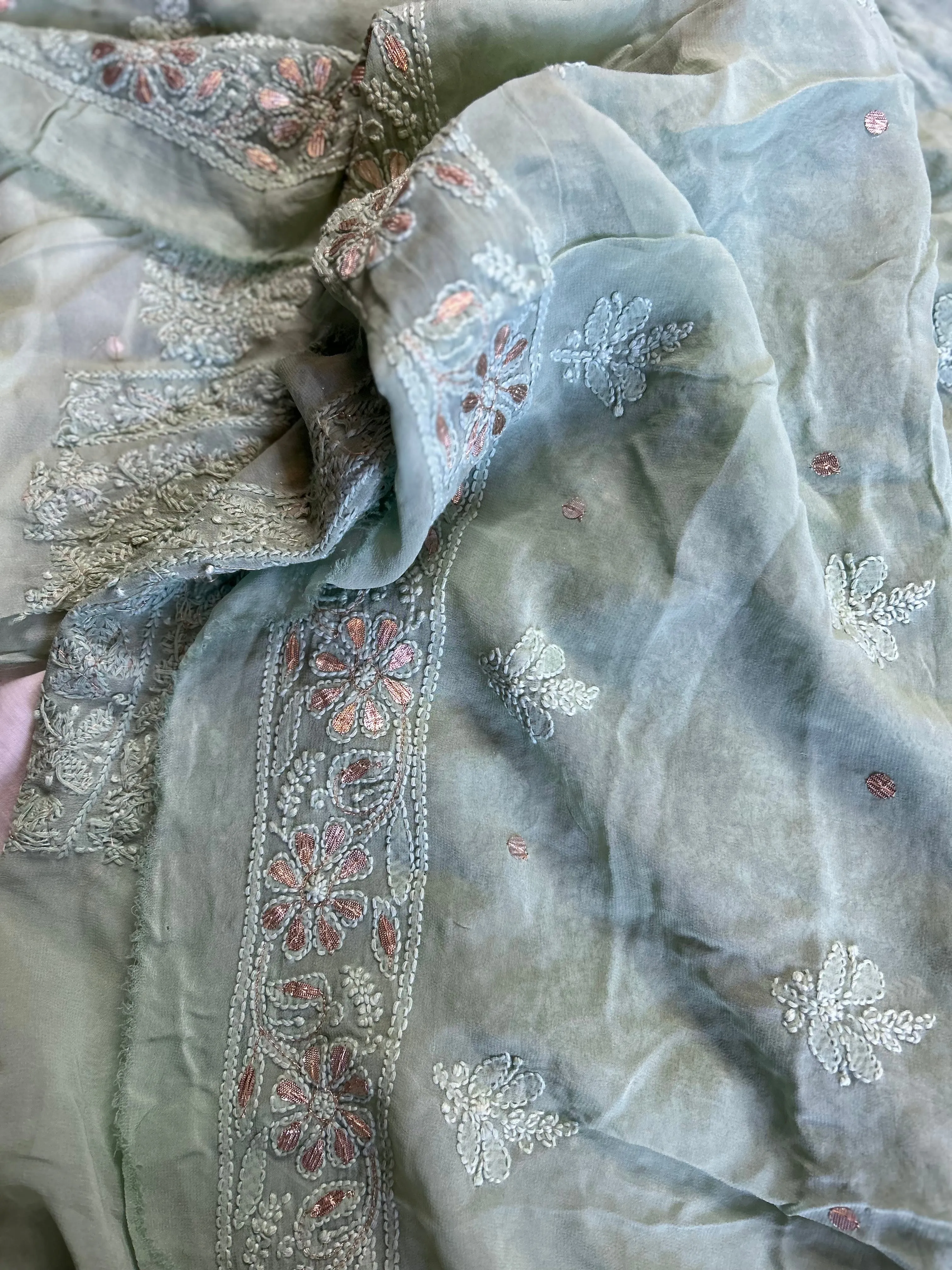 Fancy Chikankari Gota work Salwar kameez unstitched online in light green