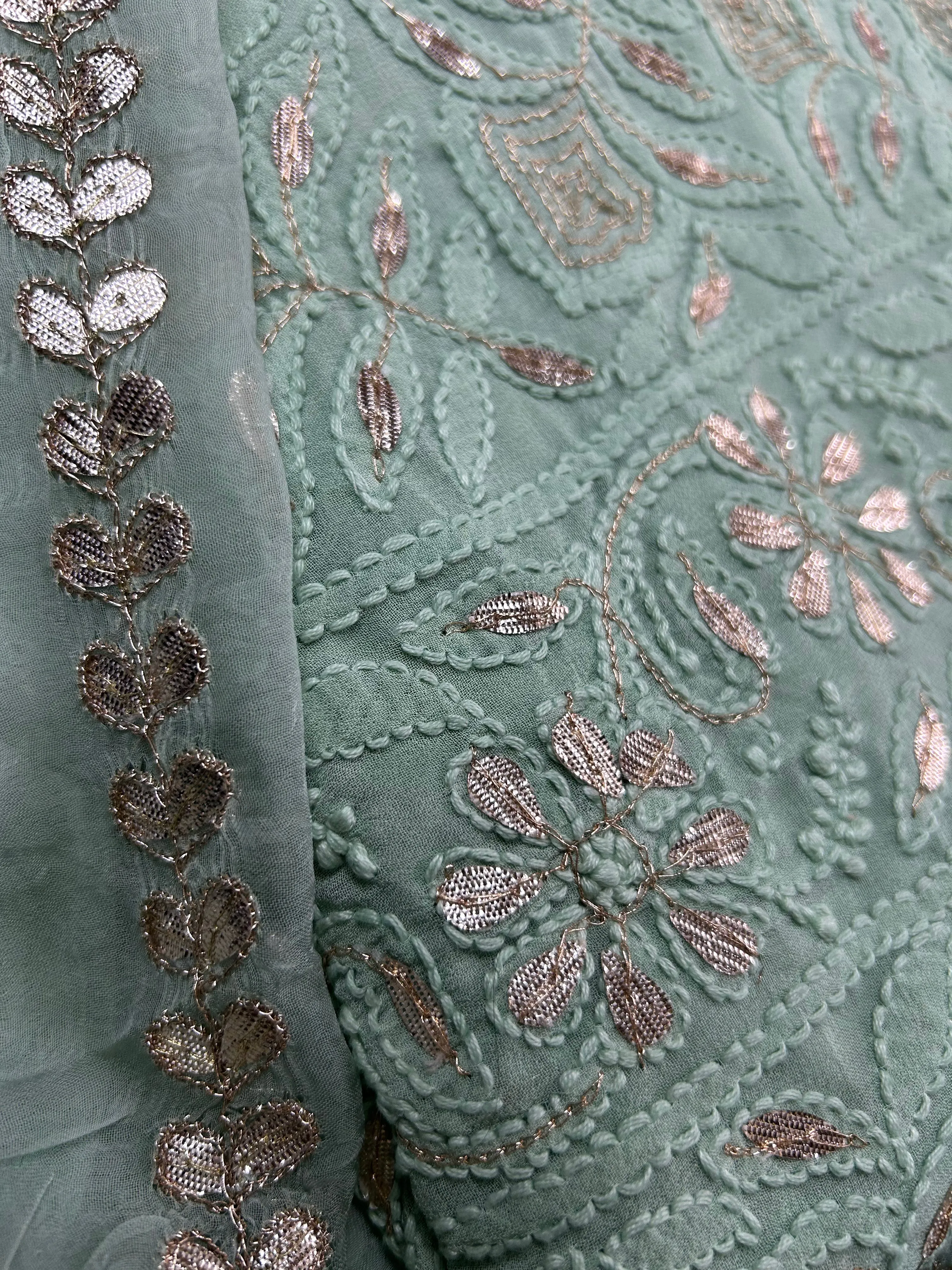 Fancy Chikankari Gota work Salwar kameez unstitched online in light green