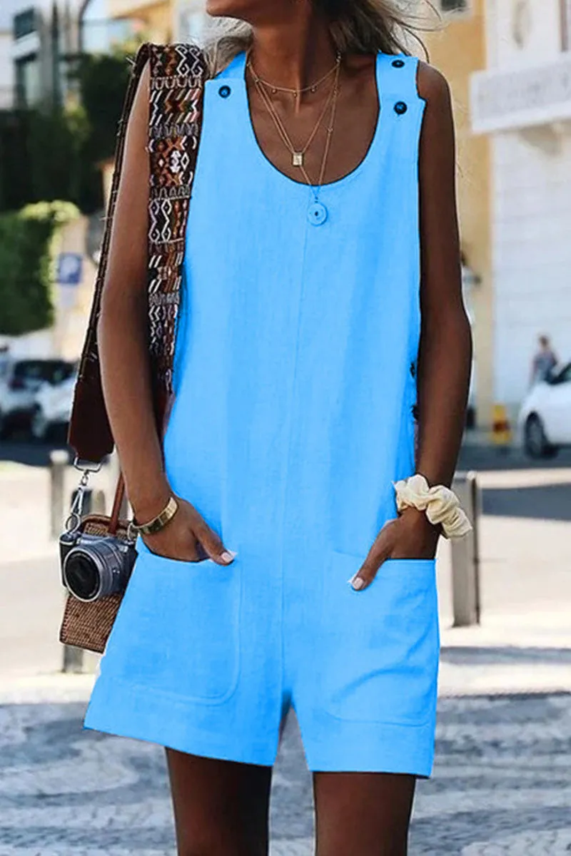 Fashion Casual Solid Patchwork O Neck Loose Jumpsuits(5 Colors)