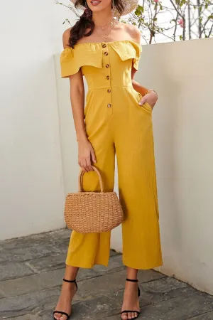 Fashion Street Solid Split Joint Off the Shoulder Loose Jumpsuits