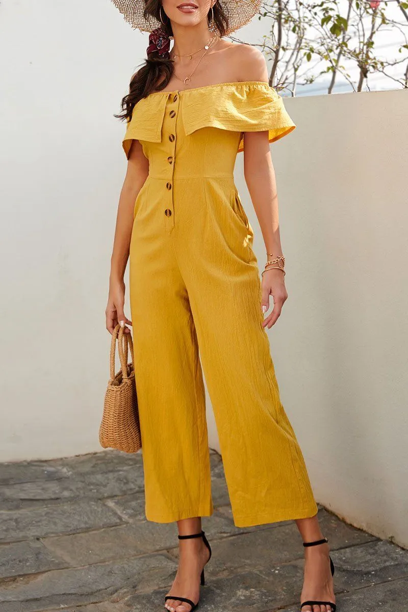 Fashion Street Solid Split Joint Off the Shoulder Loose Jumpsuits
